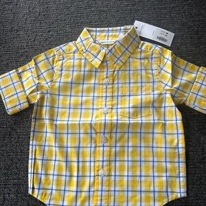 NWT Janie and Jack yellow with blue plaid short sleeve button down shirt